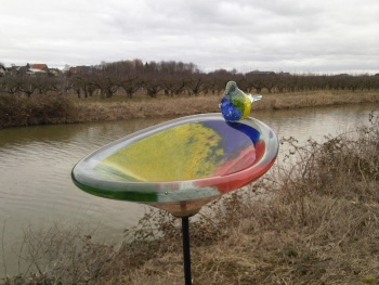Vogel Drinkbadje op pin